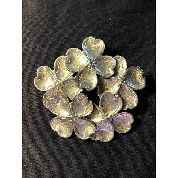 Sterling Dogwood Brooch By Lang Signed - Picture 1 of 6